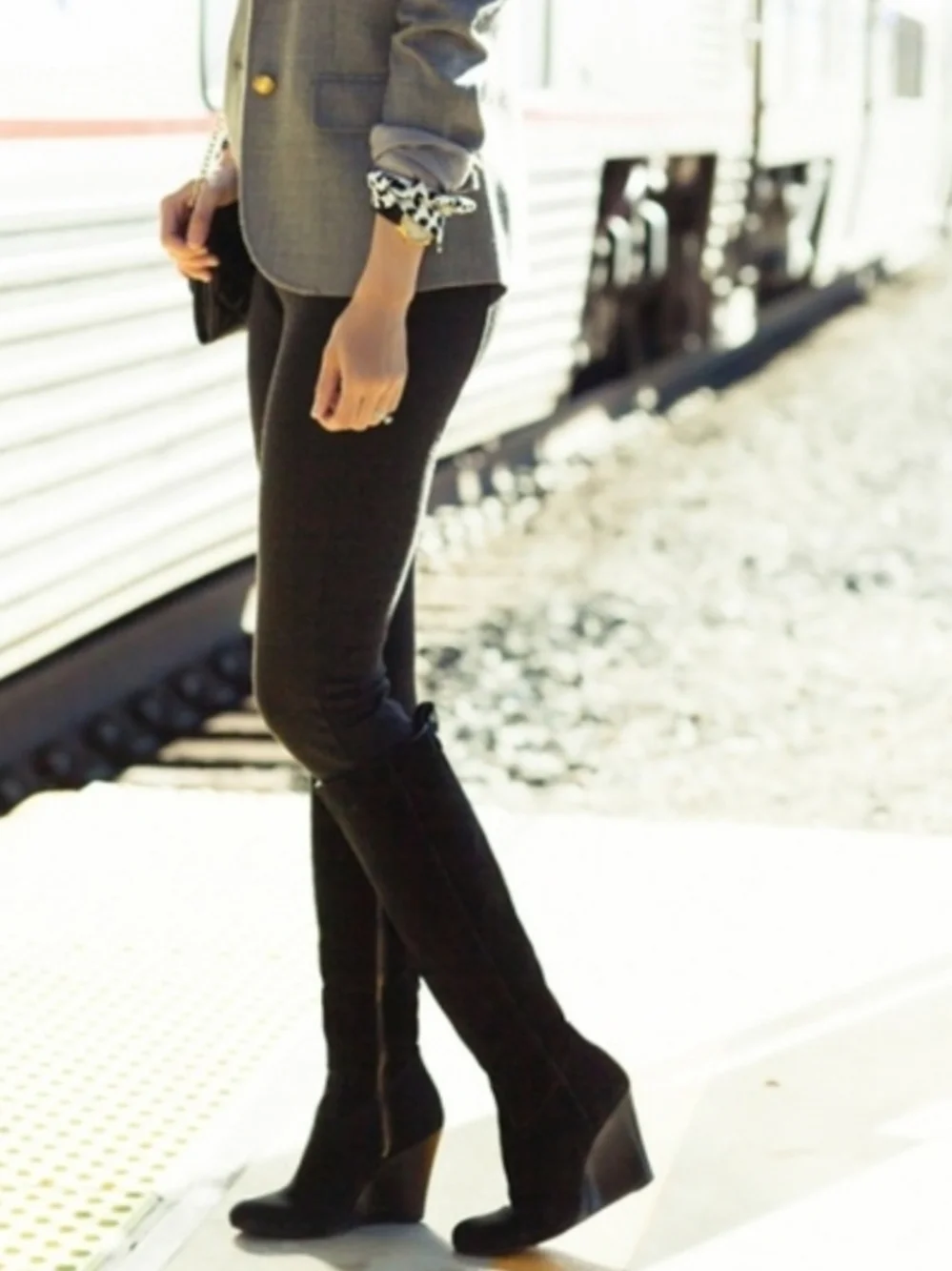 Tory Burch Hendin Black Suede Knee-High Wedge Boots